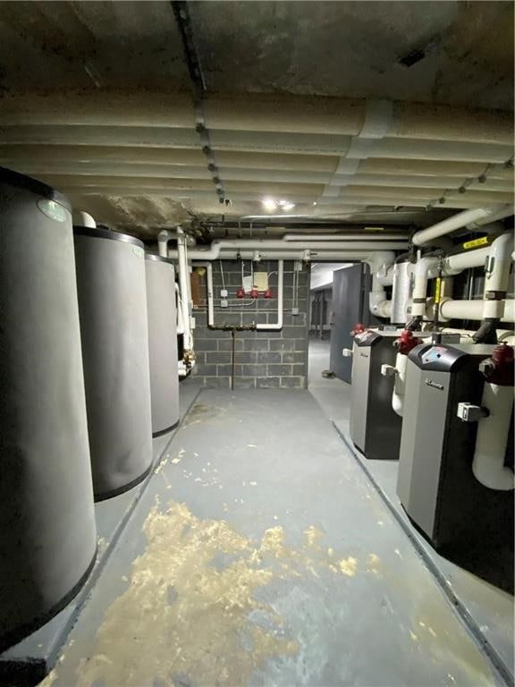 basement featuring gas water heater