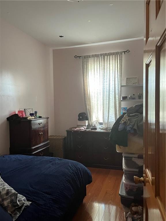 bedroom featuring light hardwood / wood-style flooring and multiple windows