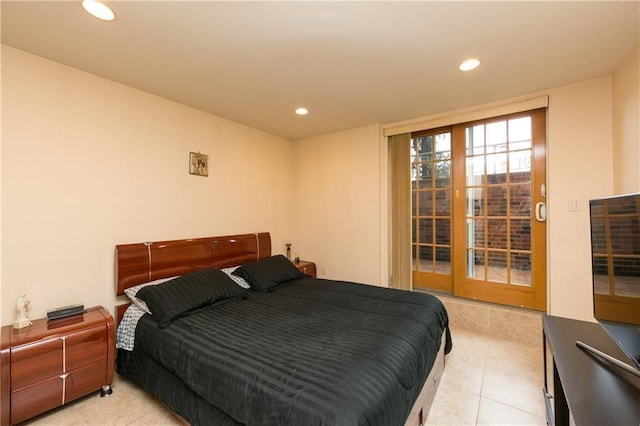 tiled bedroom with access to exterior