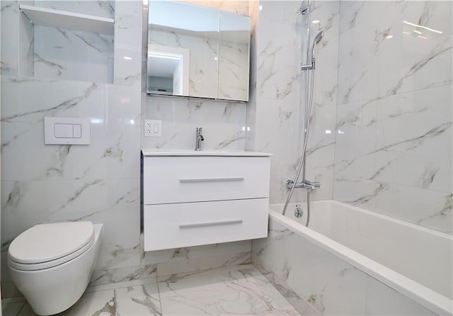 9964 3rd Ave Unit 5A, Brooklyn, NY 11209 - bathroom featuring marble tiled flooring, vanity, and shower / bathtub combination