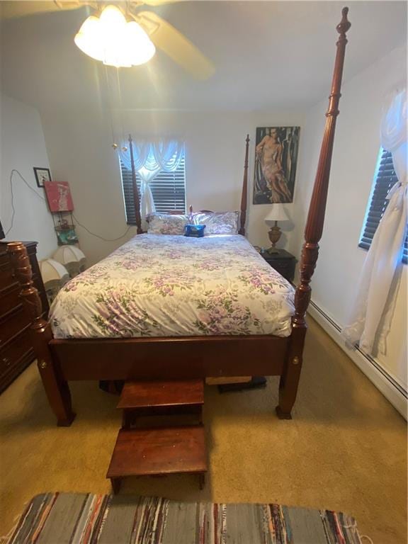 bedroom featuring carpet flooring and ceiling fan