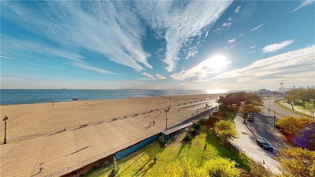 property view of water featuring a beach view