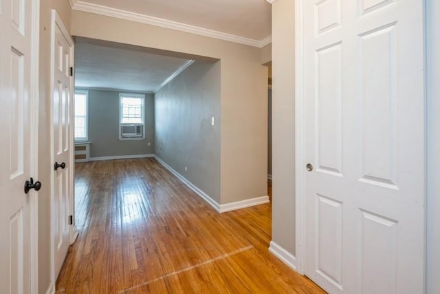 6665 Colonial Rd Unit 2F, Brooklyn, NY 11220 - corridor with crown molding, wood finished floors, baseboards, and cooling unit