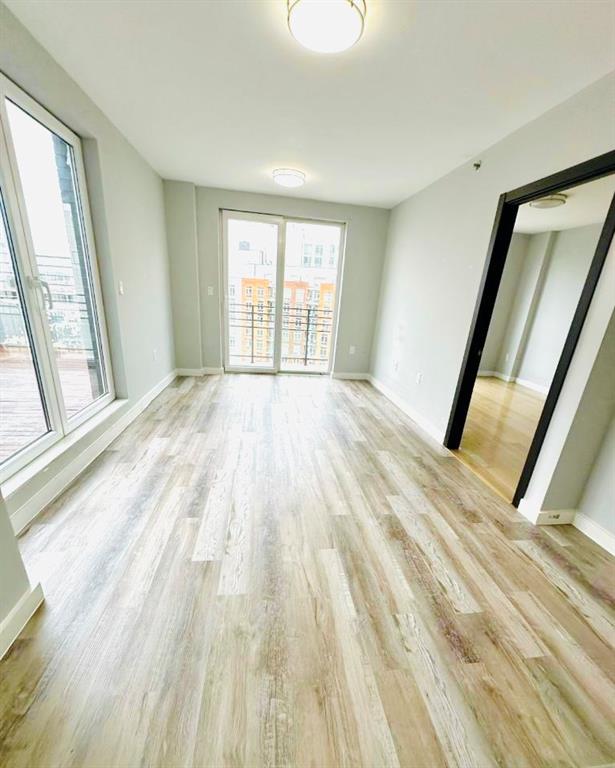 spare room with light hardwood / wood-style floors