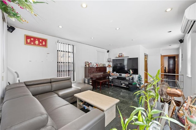 living room with an AC wall unit