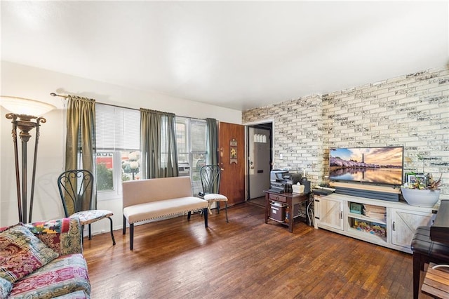 living room with dark hardwood / wood-style floors