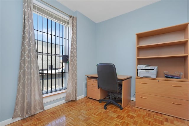 office area featuring light parquet flooring