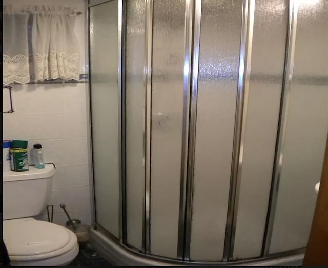 bathroom featuring toilet and walk in shower