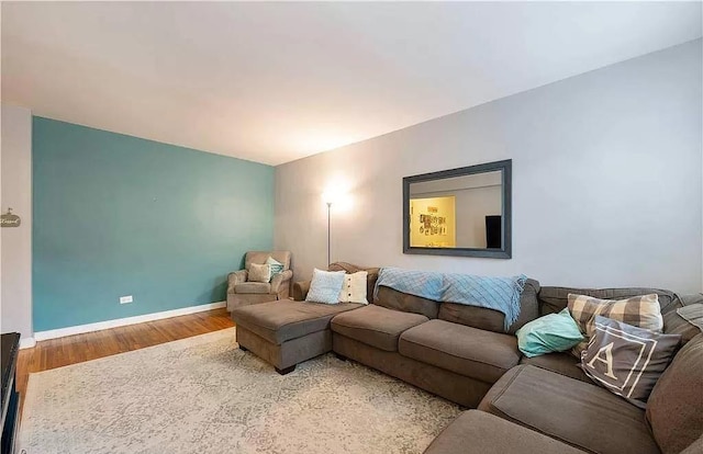 living room with baseboards and wood finished floors