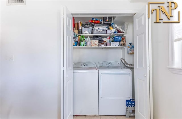 14 Webers Ct, Brooklyn, NY 11235 - laundry area featuring washer and dryer and tile patterned flooring
