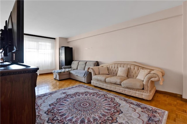 living room with light parquet floors