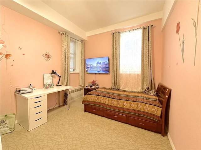 bedroom featuring radiator and multiple windows