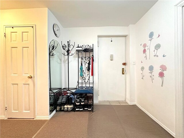 mudroom with carpet floors