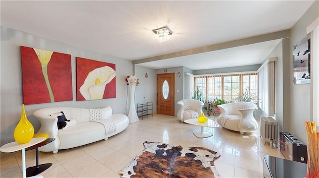 living room featuring tile patterned floors