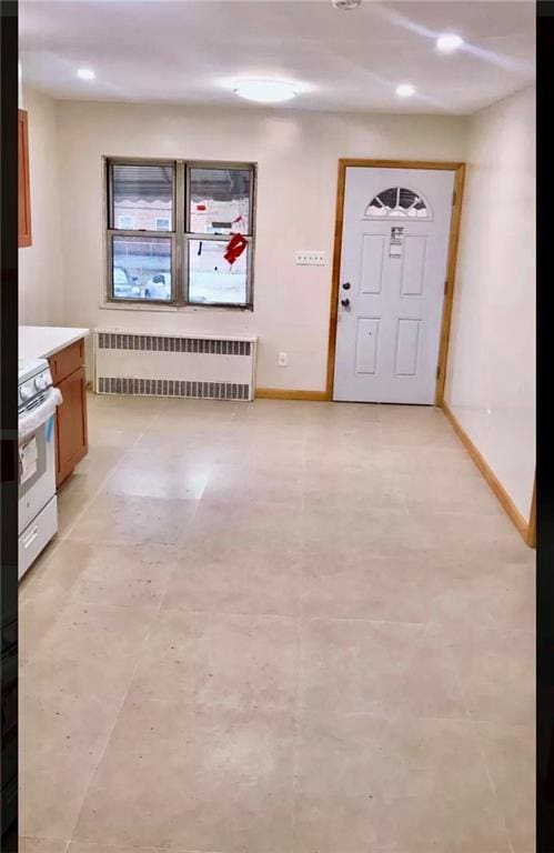 foyer with radiator heating unit