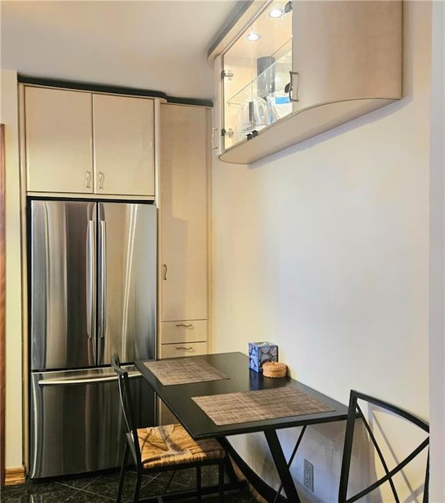 kitchen featuring stainless steel refrigerator