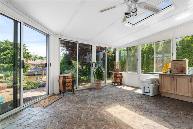 2729 Shore Dr, Merrick, NY 11566 - sunroom with a skylight and ceiling fan