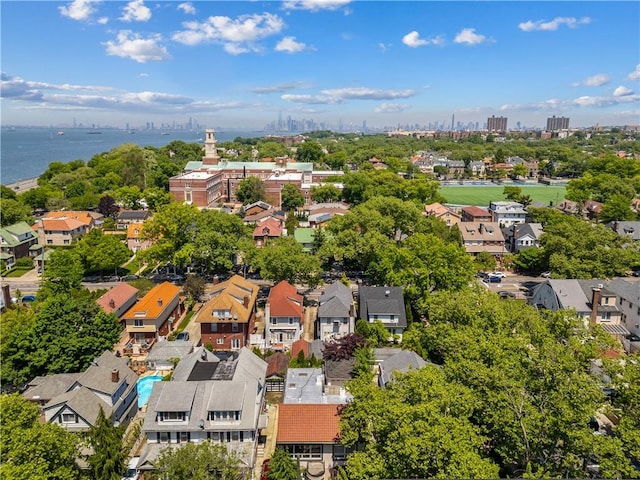 aerial view featuring a water view