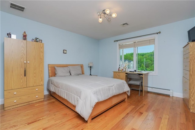 40 Di Marco Pl, Staten Island, NY 10306 - bedroom featuring baseboards, visible vents, light wood finished floors, and a baseboard radiator