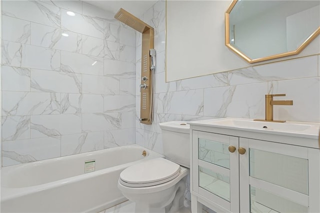 1021 E 87th St Unit 6B, Kings, NY 11236 - bathroom with tile walls, toilet, shower / washtub combination, vanity, and marble finish floors