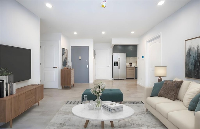 living room with light hardwood / wood-style flooring