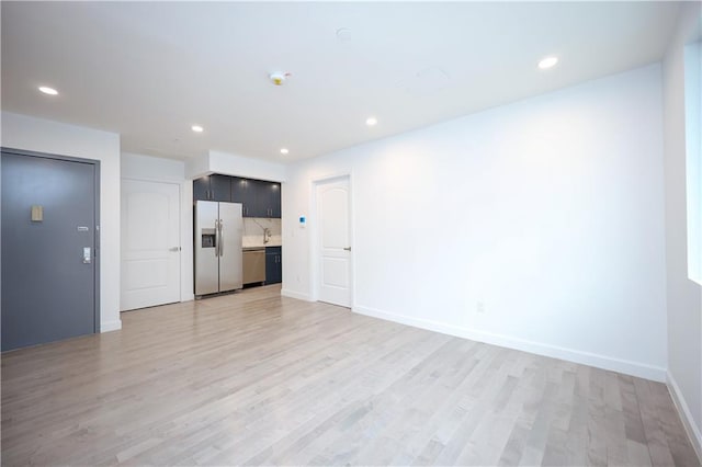 unfurnished living room with light hardwood / wood-style flooring