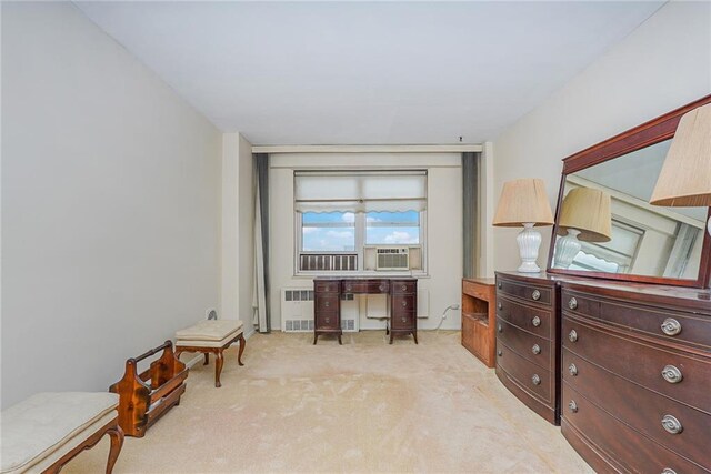 carpeted office featuring radiator and cooling unit