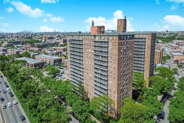 view of building exterior with a city view