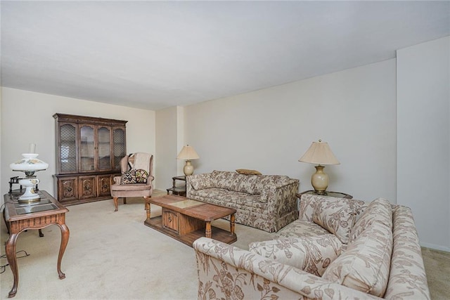 living room featuring light carpet