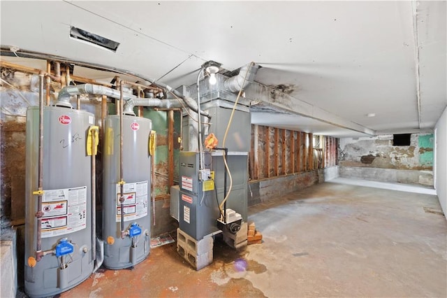 utilities featuring gas water heater and heating unit