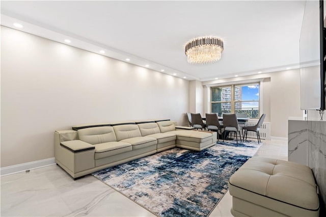 living room with a notable chandelier