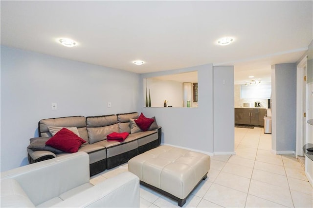 living room with light tile patterned floors