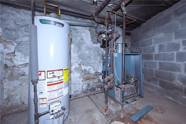 utility room with gas water heater