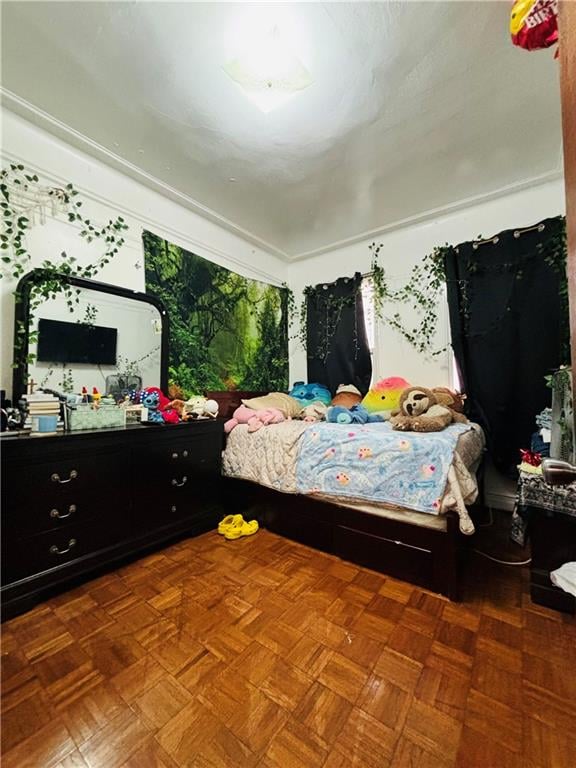 bedroom with parquet floors