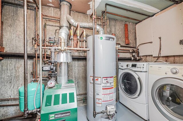 washroom featuring washer and dryer and gas water heater