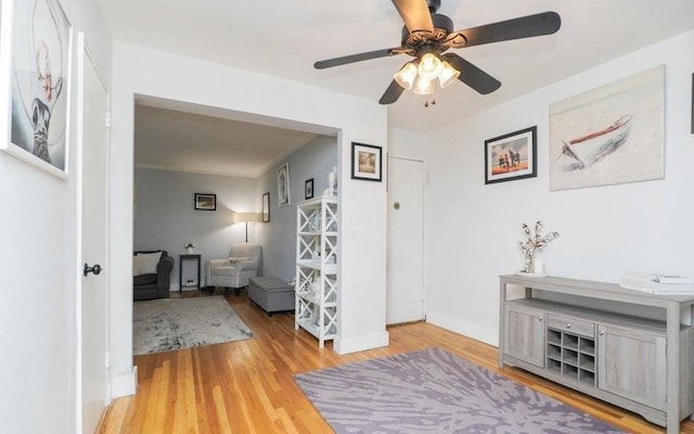 interior space featuring ceiling fan and light hardwood / wood-style flooring