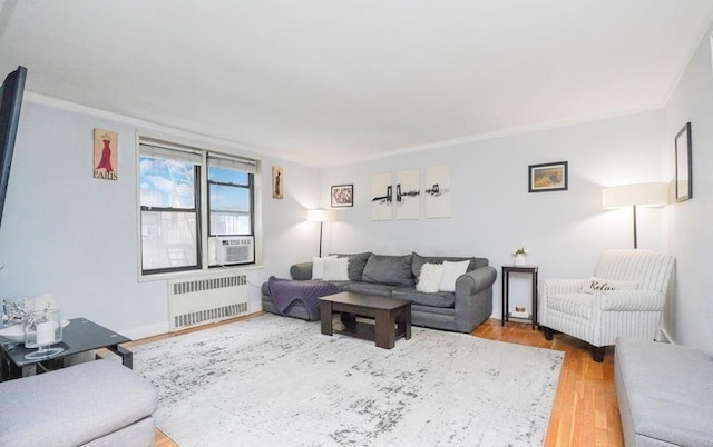 61 Oliver St Unit 2V, Brooklyn, NY 11209 - living room featuring radiator heating unit, wood finished floors, and cooling unit
