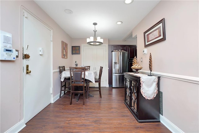 26 Oliver St Unit 2A, Brooklyn, NY 11209 - dining space featuring a chandelier, baseboards, dark wood-style floors, and recessed lighting
