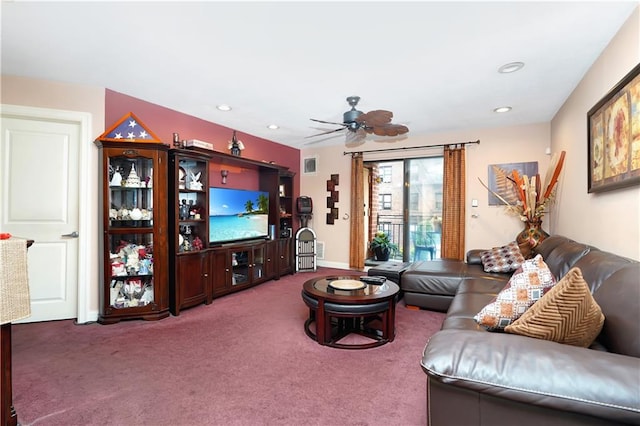 26 Oliver St Unit 2A, Brooklyn, NY 11209 - living room with ceiling fan, carpet, and recessed lighting