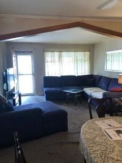 living room with vaulted ceiling and plenty of natural light