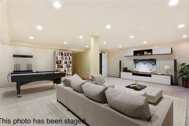 playroom featuring light tile patterned flooring and billiards