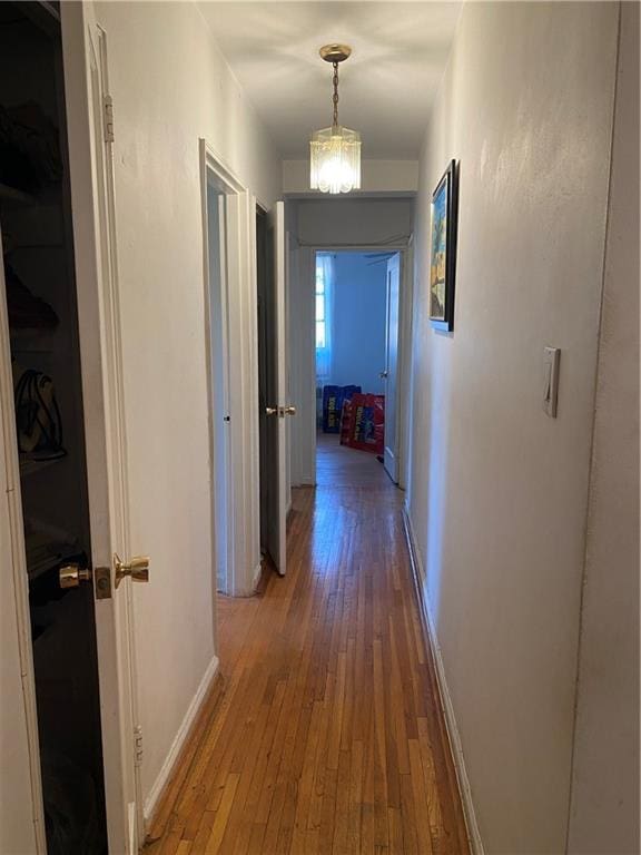 hall featuring baseboards and hardwood / wood-style flooring