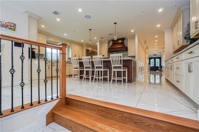 interior space with recessed lighting, visible vents, and marble finish floor