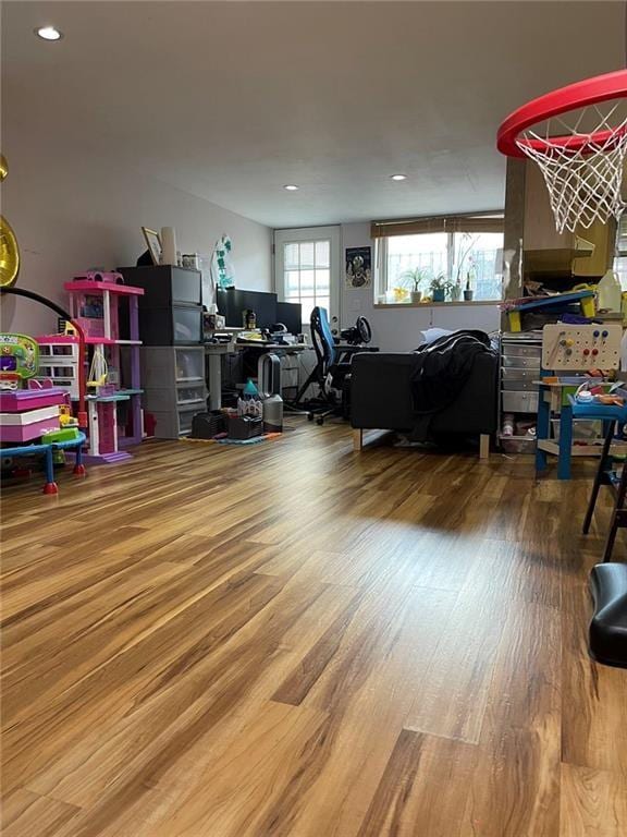 living room with hardwood / wood-style floors