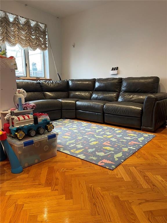 living room with light parquet flooring