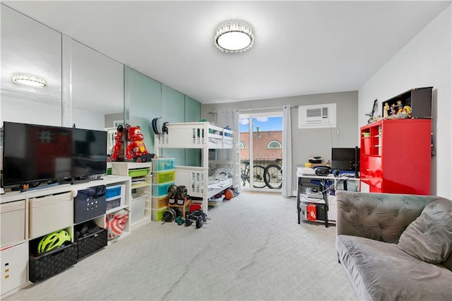 interior space featuring carpet and a wall mounted AC