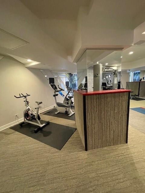 workout area featuring carpet