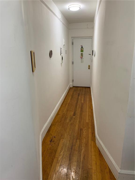 corridor with wood-type flooring