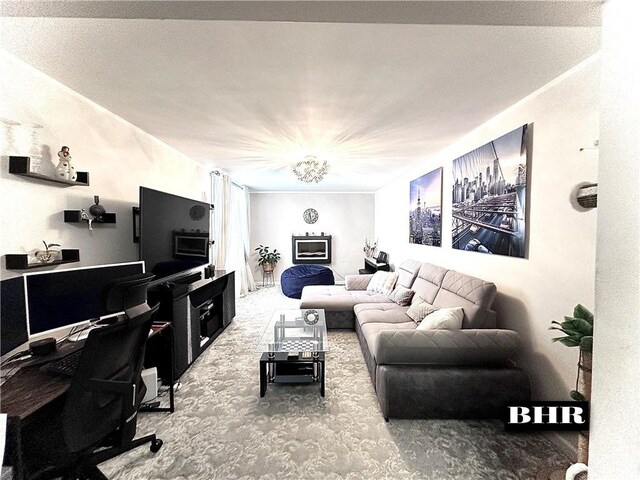 living room with a notable chandelier