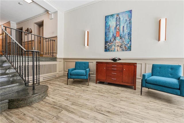 9430 Ridge Blvd Unit 1F, Brooklyn, NY 11209 - common area with crown molding, stairs, a decorative wall, and wainscoting